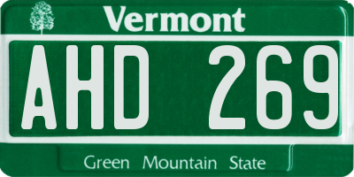 VT license plate AHD269