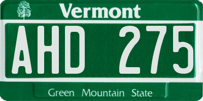 VT license plate AHD275