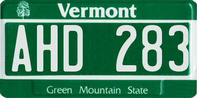 VT license plate AHD283