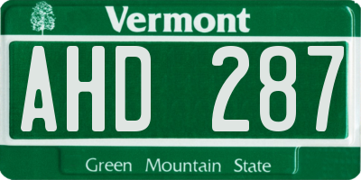VT license plate AHD287