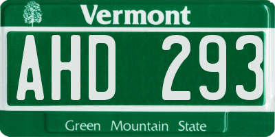 VT license plate AHD293