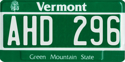 VT license plate AHD296