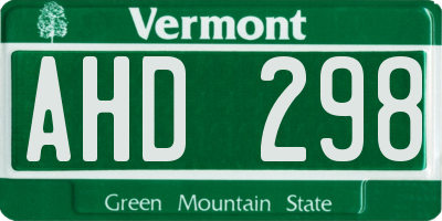 VT license plate AHD298
