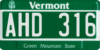 VT license plate AHD316