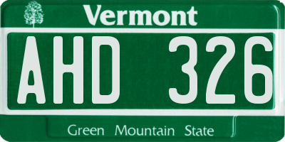 VT license plate AHD326