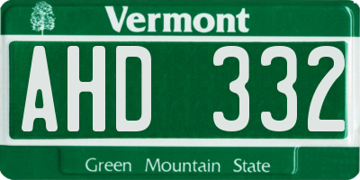 VT license plate AHD332