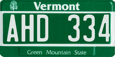 VT license plate AHD334
