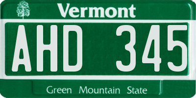 VT license plate AHD345