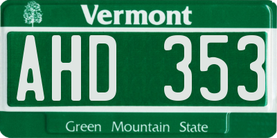 VT license plate AHD353