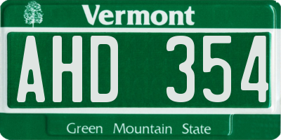 VT license plate AHD354