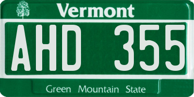 VT license plate AHD355
