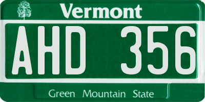 VT license plate AHD356