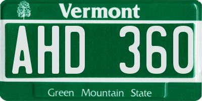 VT license plate AHD360