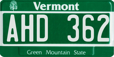 VT license plate AHD362
