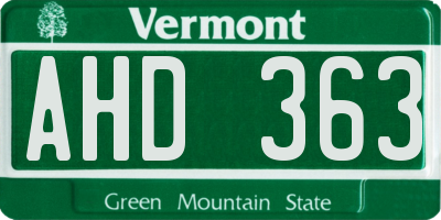 VT license plate AHD363