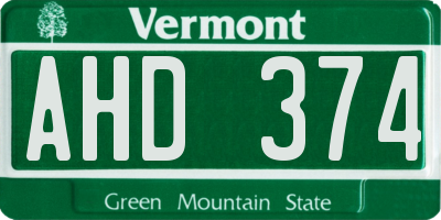 VT license plate AHD374