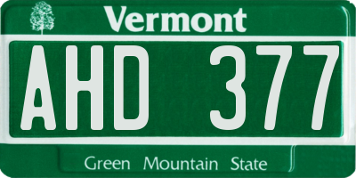 VT license plate AHD377
