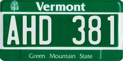 VT license plate AHD381