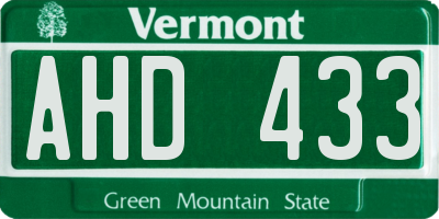 VT license plate AHD433