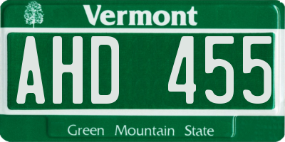 VT license plate AHD455