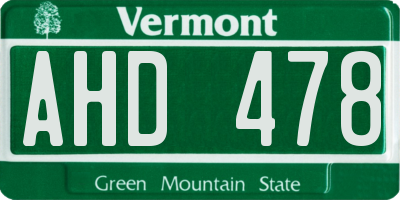 VT license plate AHD478