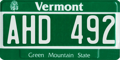 VT license plate AHD492