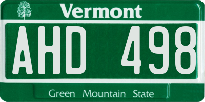 VT license plate AHD498
