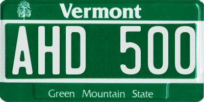 VT license plate AHD500