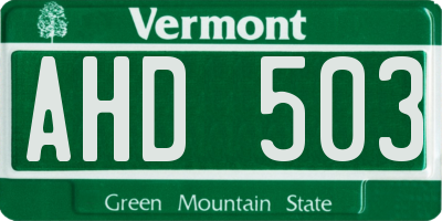 VT license plate AHD503