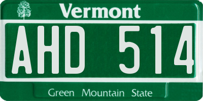 VT license plate AHD514