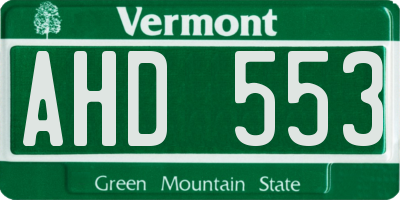VT license plate AHD553