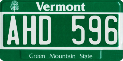VT license plate AHD596
