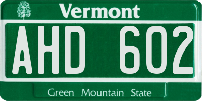 VT license plate AHD602
