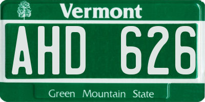 VT license plate AHD626