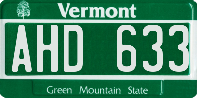 VT license plate AHD633