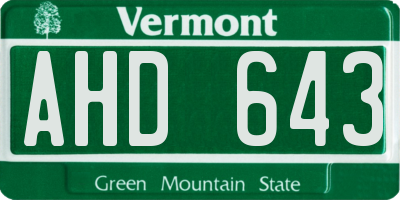 VT license plate AHD643