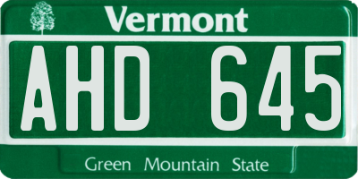 VT license plate AHD645