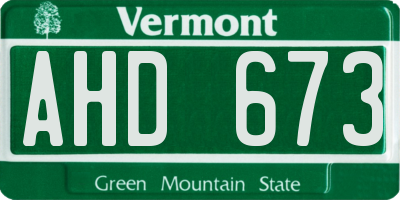 VT license plate AHD673