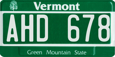 VT license plate AHD678