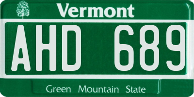 VT license plate AHD689
