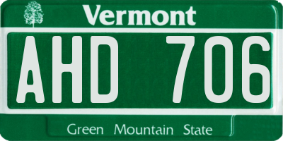 VT license plate AHD706