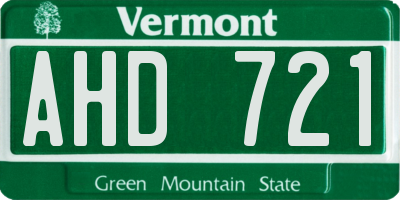VT license plate AHD721