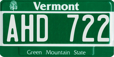 VT license plate AHD722