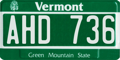 VT license plate AHD736