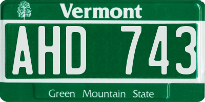 VT license plate AHD743