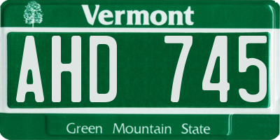 VT license plate AHD745