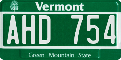 VT license plate AHD754