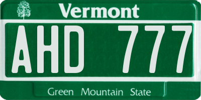 VT license plate AHD777