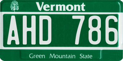 VT license plate AHD786