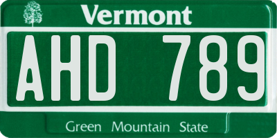 VT license plate AHD789
